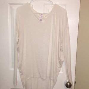 Long Sleeve white cross necked piko top